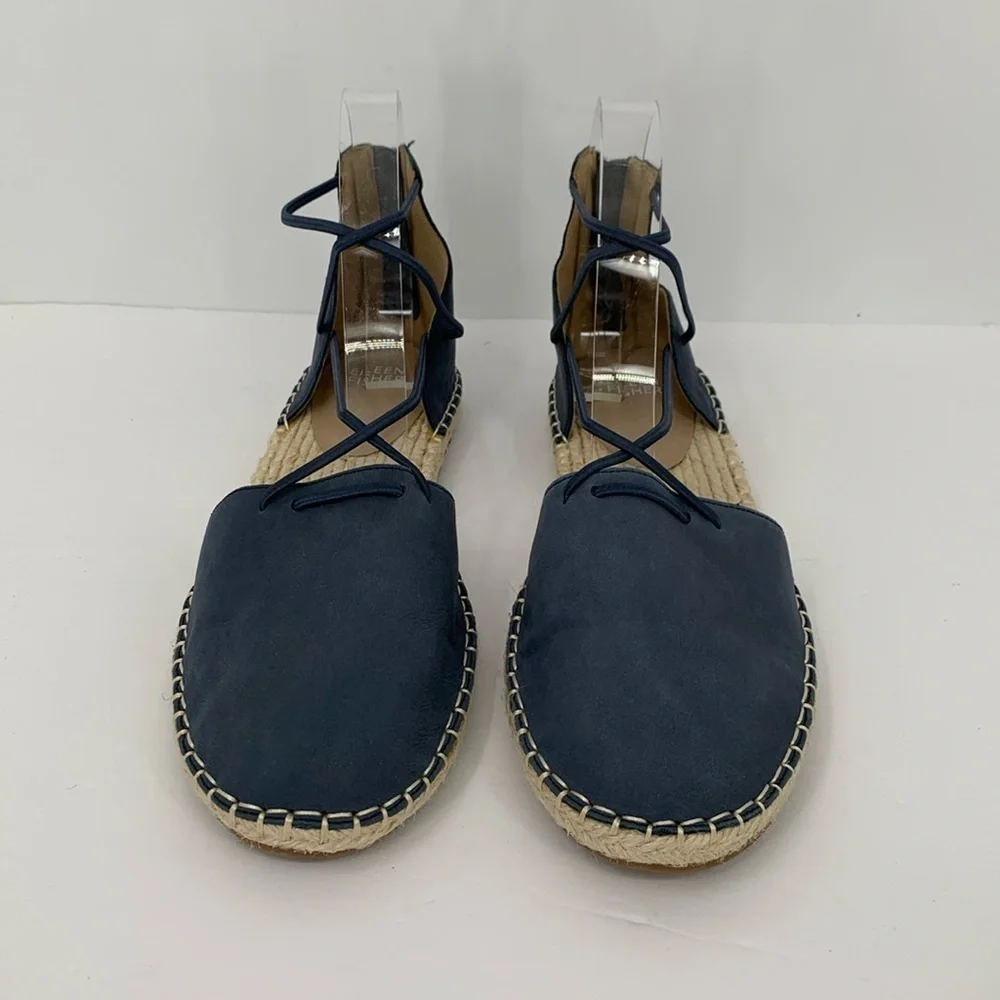 Eileen Fisher Lace-up Espadrille Shoe navy blue Nubuck criss cross strap flat 10